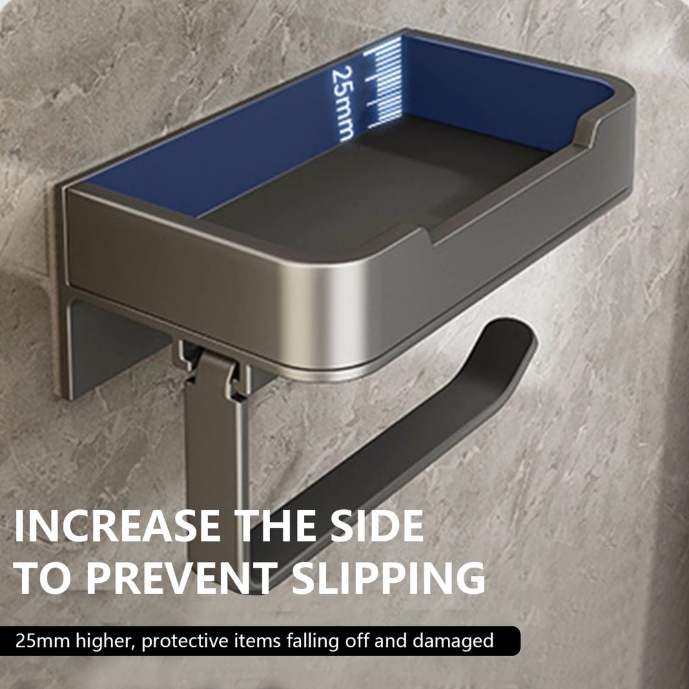 Matte Black Wall Mounted Toilet Paper Holder With Storage Shelf 1