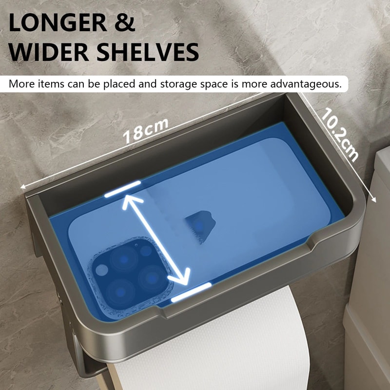 Matte Black Wall Mounted Toilet Paper Holder With Storage Shelf 4