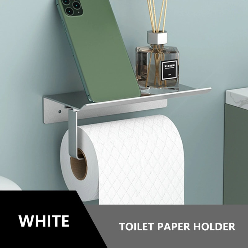 Matte Black Wall Mounted Toilet Paper Holder With Storage Shelf 7