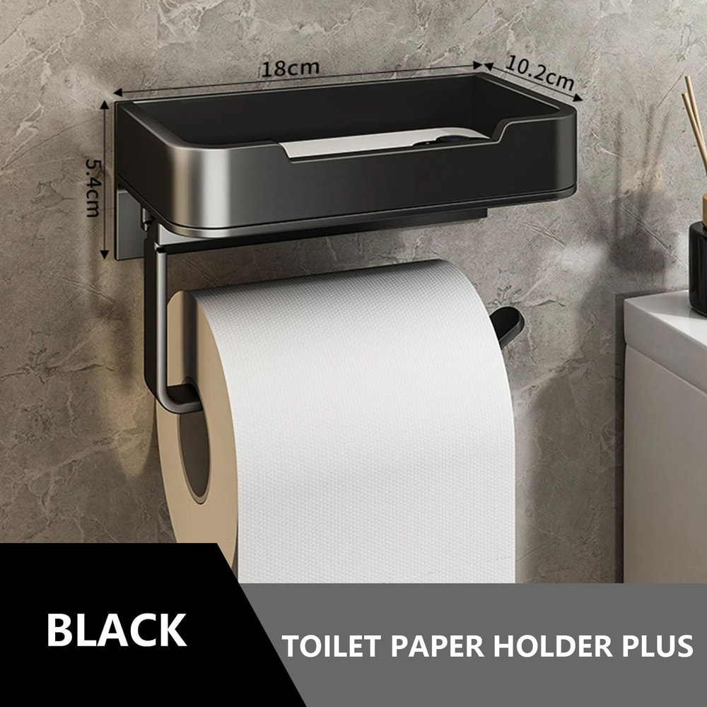 Matte Black Wall Mounted Toilet Paper Holder With Storage Shelf 8