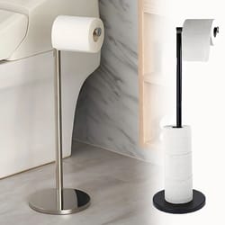 freestanding stainless steel toilet paper holder stand with storage shelf