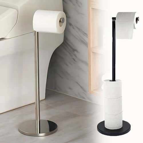Freestanding Stainless Steel Toilet Paper Holder Stand with Storage Shelf