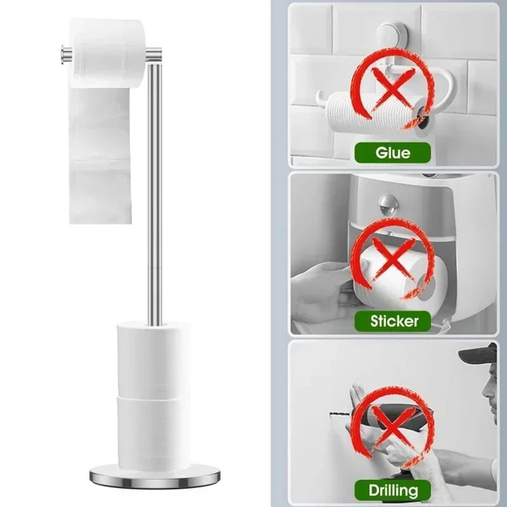 Freestanding Stainless Steel Toilet Paper Holder Stand With Storage Shelf 1