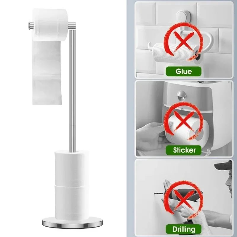 Freestanding Stainless Steel Toilet Paper Holder Stand With Storage Shelf 1