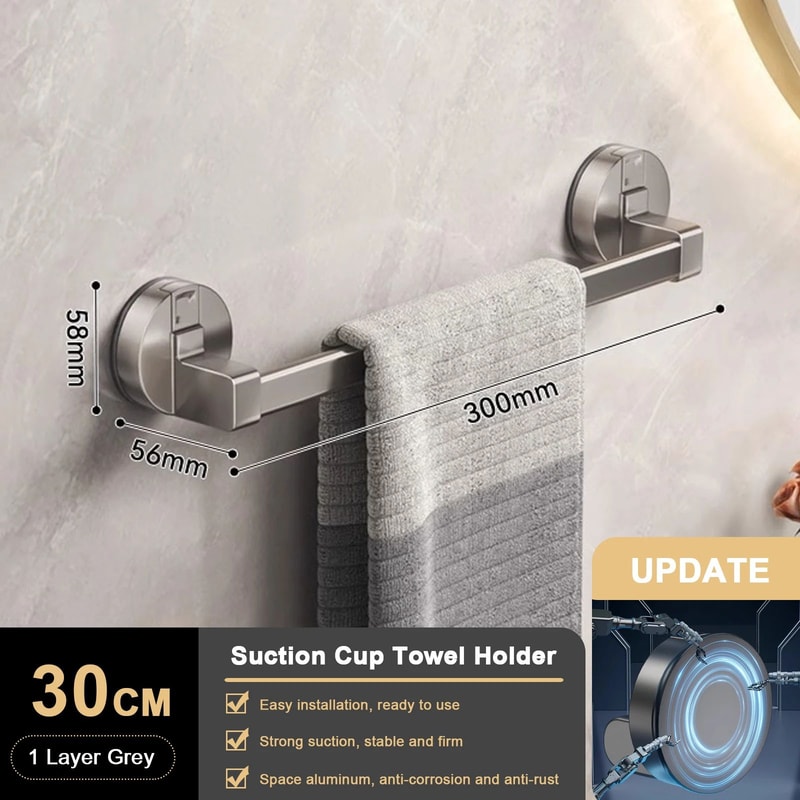 Suction Cup Towel Rack Wall Mount No Drill Double Bar Bathroom Organizer 304050cm 6