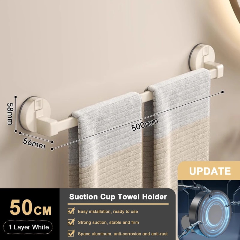 Suction Cup Towel Rack Wall Mount No Drill Double Bar Bathroom Organizer 304050cm 16