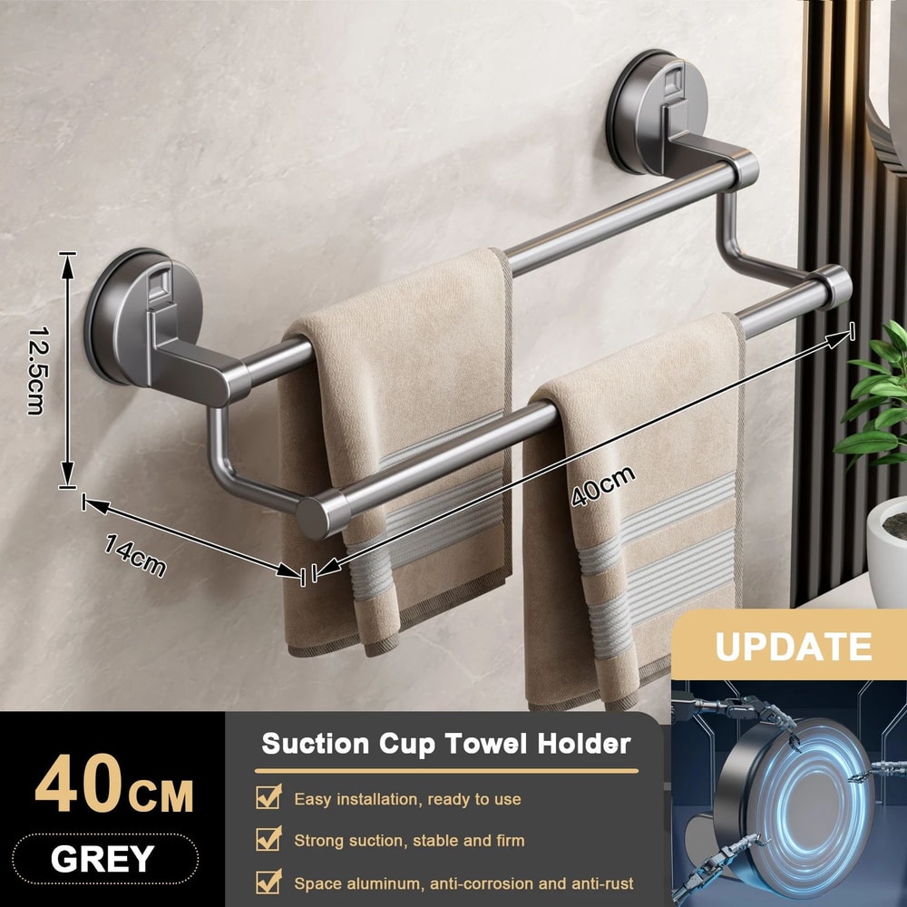Suction Cup Towel Rack Wall Mount No Drill Double Bar Bathroom Organizer 304050cm 9