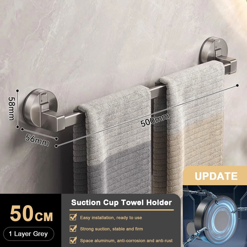 Suction Cup Towel Rack Wall Mount No Drill Double Bar Bathroom Organizer 304050cm 10
