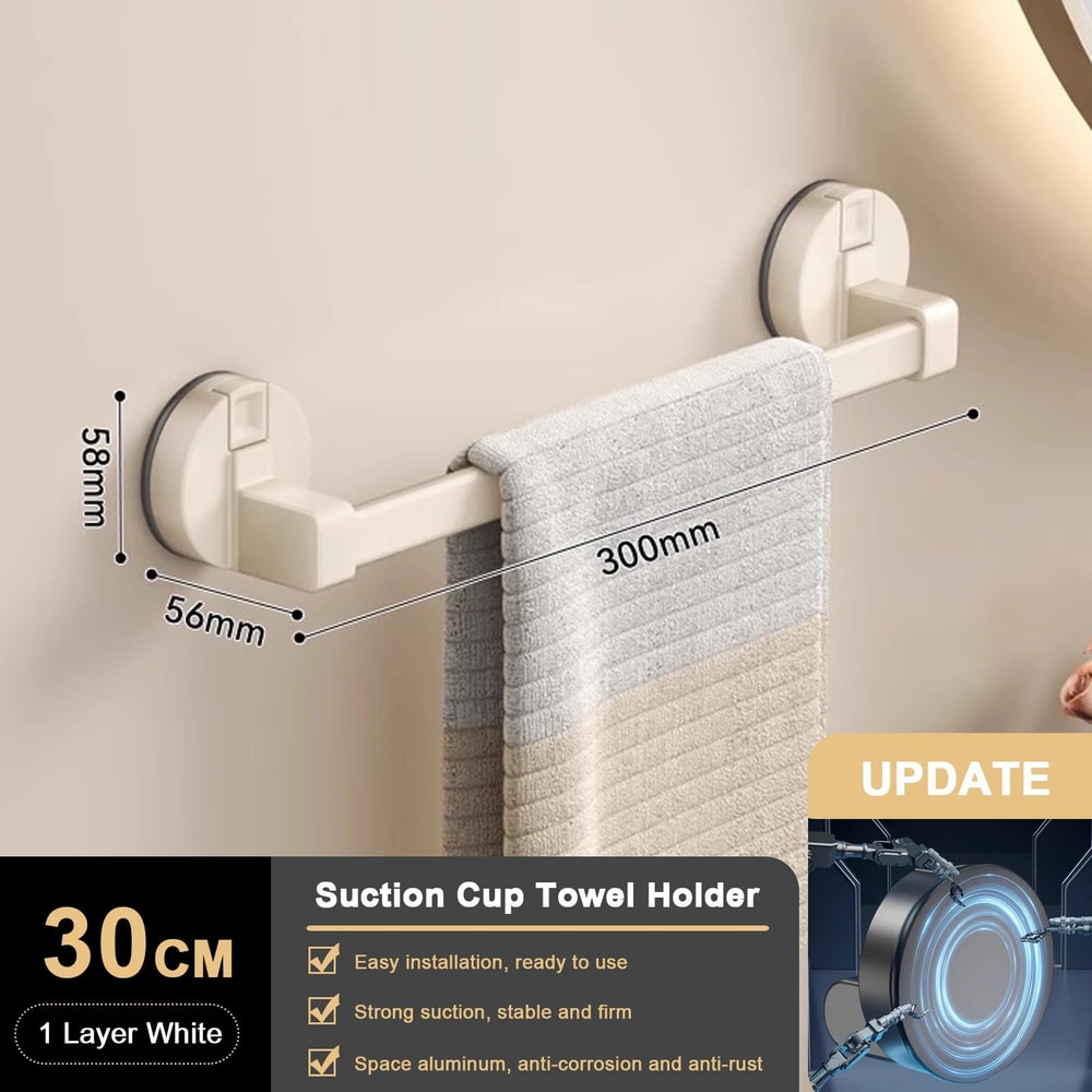 Suction Cup Towel Rack Wall Mount No Drill Double Bar Bathroom Organizer 304050cm 12