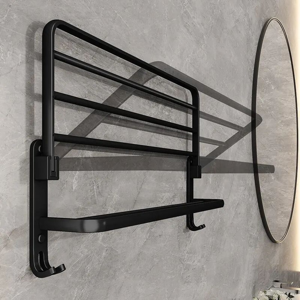 Matte Black Folding Towel Rack With Hook 50cm Wall Mounted Aluminum Towel Holder 1