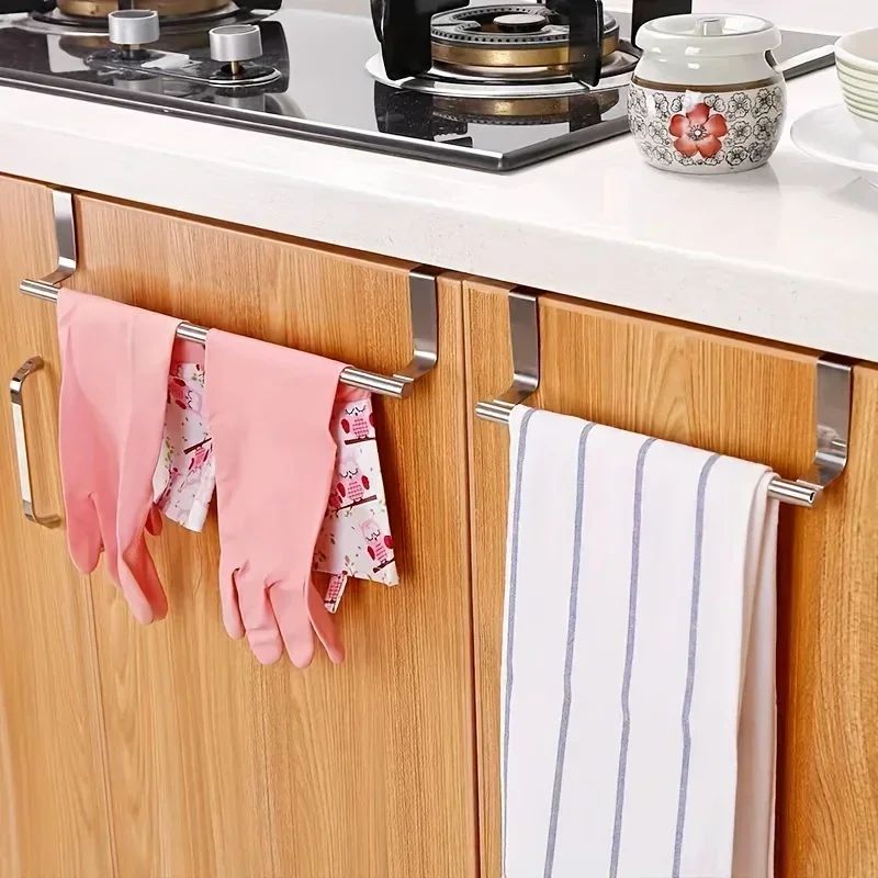 OvertheDoor Stainless Steel Towel Rack NoDrill Cabinet Bathroom Towel Bar Organizer 1