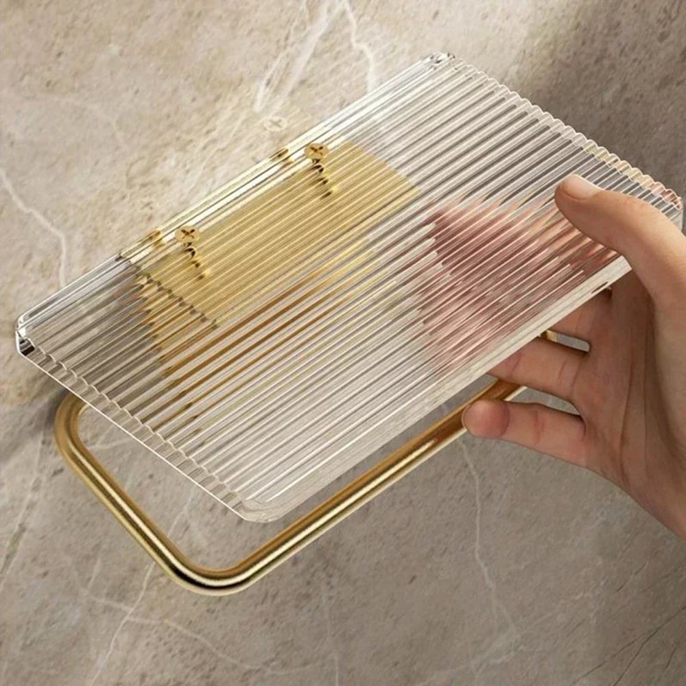 Luxury Gold Toilet Paper Holder With Shelf No Drill Wall Mounted Bathroom Organizer 5