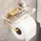 Luxury Gold Toilet Paper Holder With Shelf No Drill Wall Mounted Bathroom Organizer 9