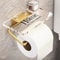 Luxury Gold Toilet Paper Holder With Shelf No Drill Wall Mounted Bathroom Organizer 9