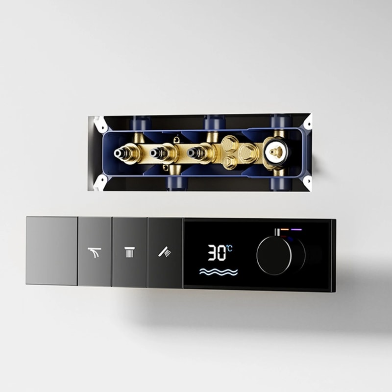 Luxury Thermostatic LED Shower System With Ceiling Waterfall 3 Spray Modes 4