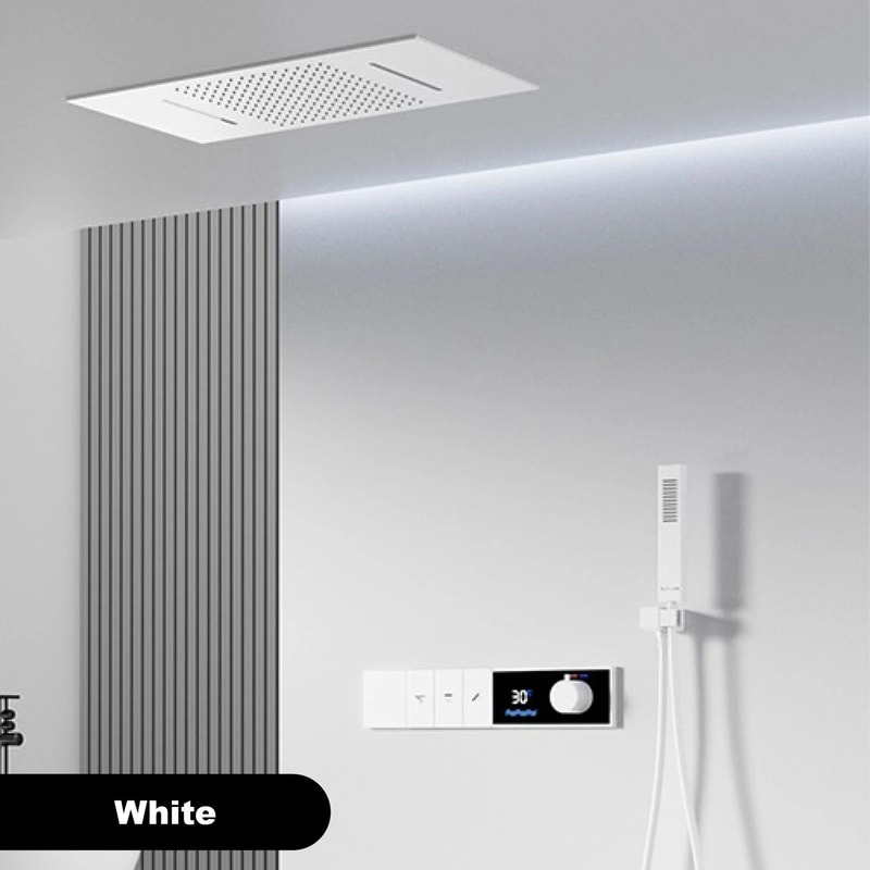 Luxury Thermostatic LED Shower System With Ceiling Waterfall 3 Spray Modes 8
