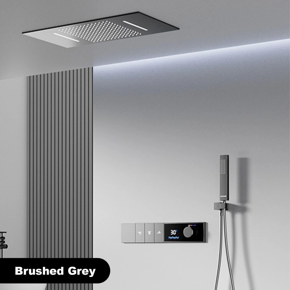 Luxury Thermostatic LED Shower System With Ceiling Waterfall 3 Spray Modes 9