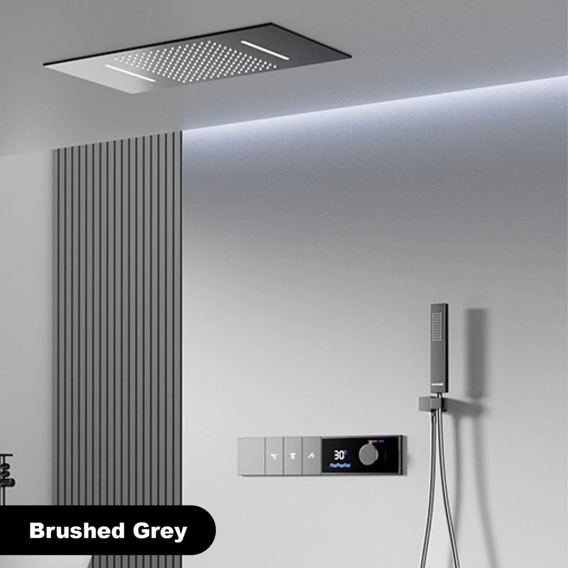 Luxury Thermostatic LED Shower System With Ceiling Waterfall 3 Spray Modes 9
