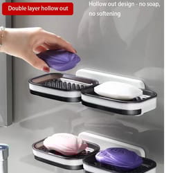 no-drill double layer bathroom storage rack with drainage – wall mounted soap holder & organizer