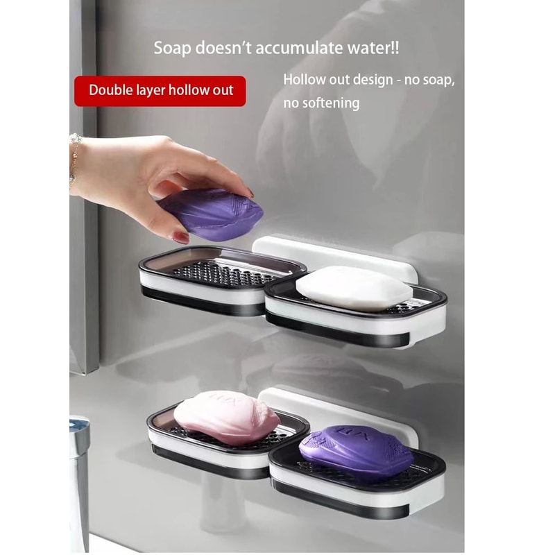 NoDrill Double Layer Bathroom Storage Rack With Drainage Wall Mounted Soap Holder Organizer 0