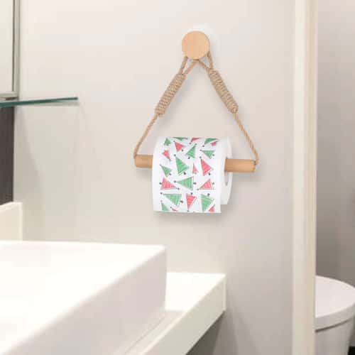 Rustic Wooden Triangle Toilet Paper Holder – Nail-Free Wall Mounted Bathroom Shelf