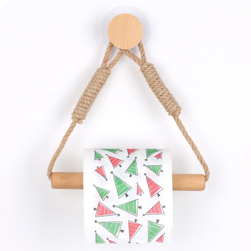 Rustic Wooden Triangle Toilet Paper Holder NailFree Wall Mounted Bathroom Shelf 1