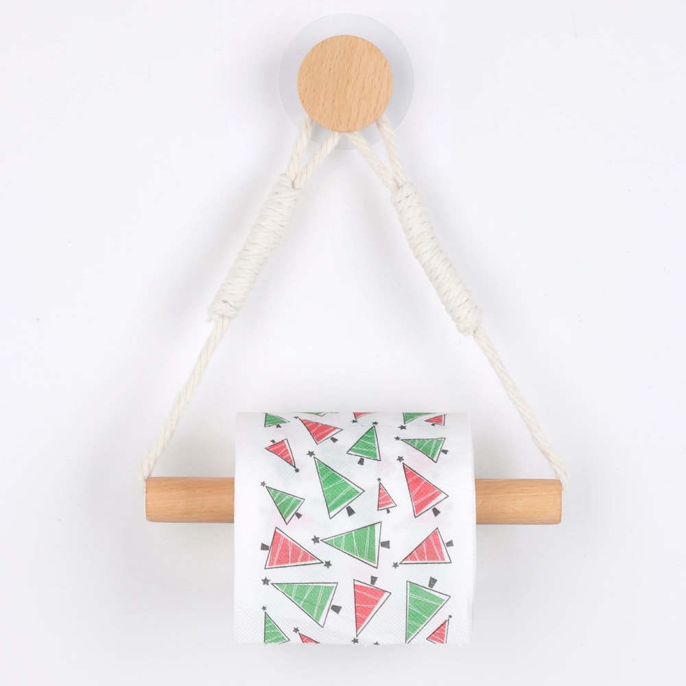 Rustic Wooden Triangle Toilet Paper Holder NailFree Wall Mounted Bathroom Shelf 3