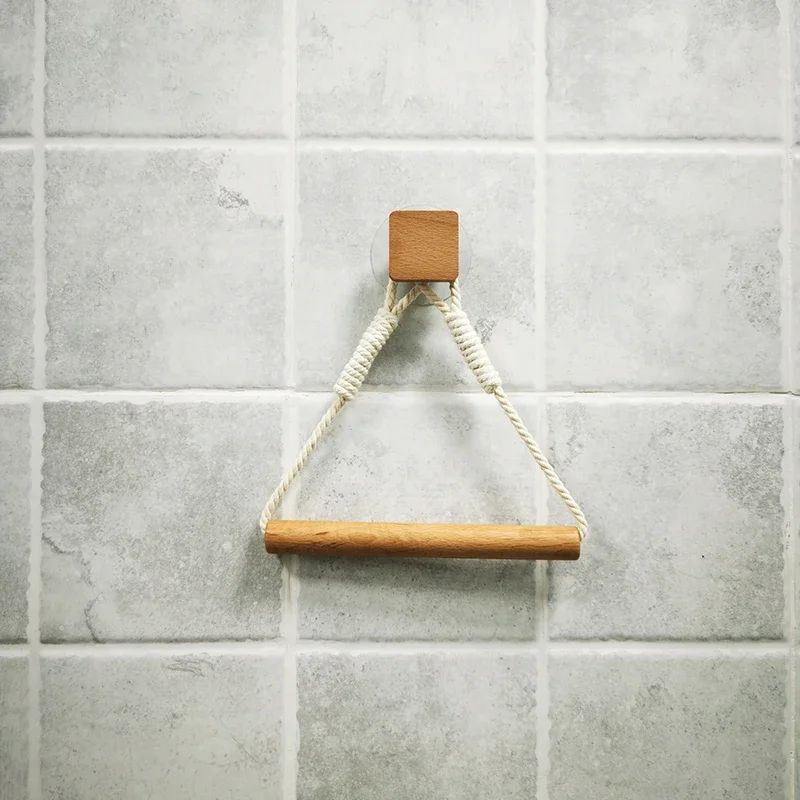 Rustic Wooden Triangle Toilet Paper Holder NailFree Wall Mounted Bathroom Shelf 7