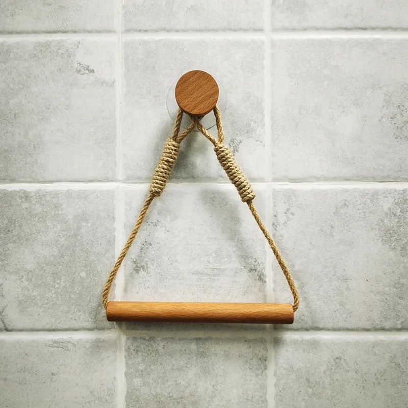 Rustic Wooden Triangle Toilet Paper Holder NailFree Wall Mounted Bathroom Shelf 8