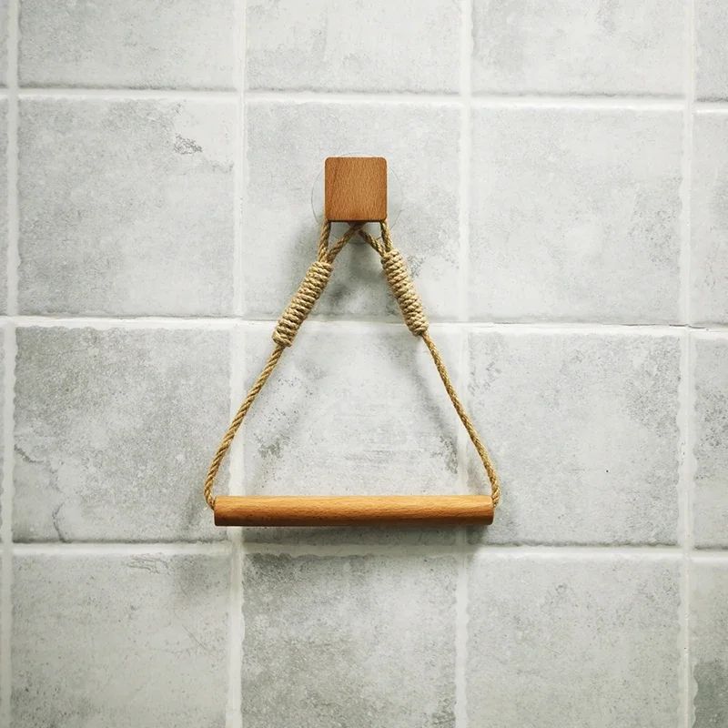 Rustic Wooden Triangle Toilet Paper Holder NailFree Wall Mounted Bathroom Shelf 9