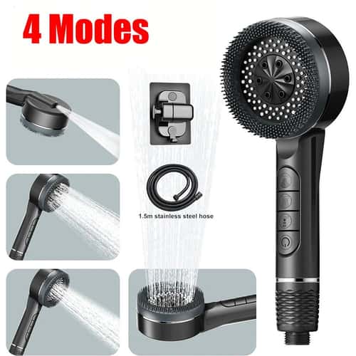 High Pressure Shower Head with Self-Cleaning Silicone Brush & 4 Spray Modes
