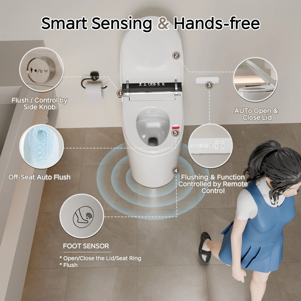 Smart Toilet With BuiltIn Bidet Auto Openclose Toilet Lid Heated Seat Warm Wash Auto Dual Flush 1