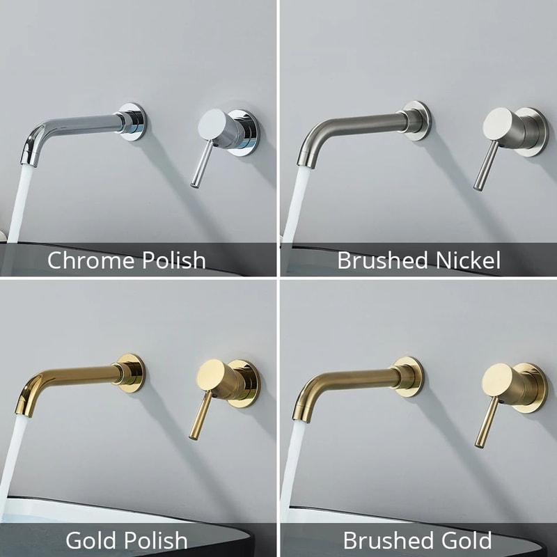 Brushed Gold Wall Mount Bathroom Faucet Concealed Hot Cold Basin Mixer Tap 3