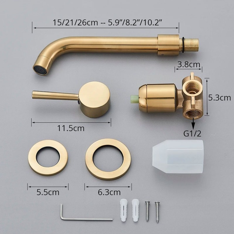 Brushed Gold Wall Mount Bathroom Faucet Concealed Hot Cold Basin Mixer Tap 5