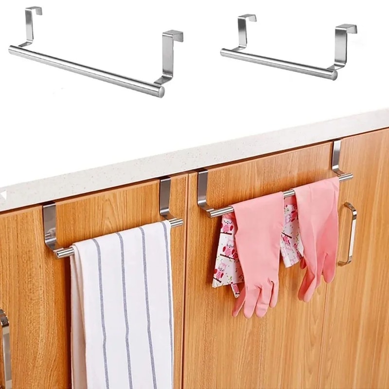 NoDrill Stainless Steel Towel Bar Over The Door SpaceSaving Bathroom Kitchen Rack 0