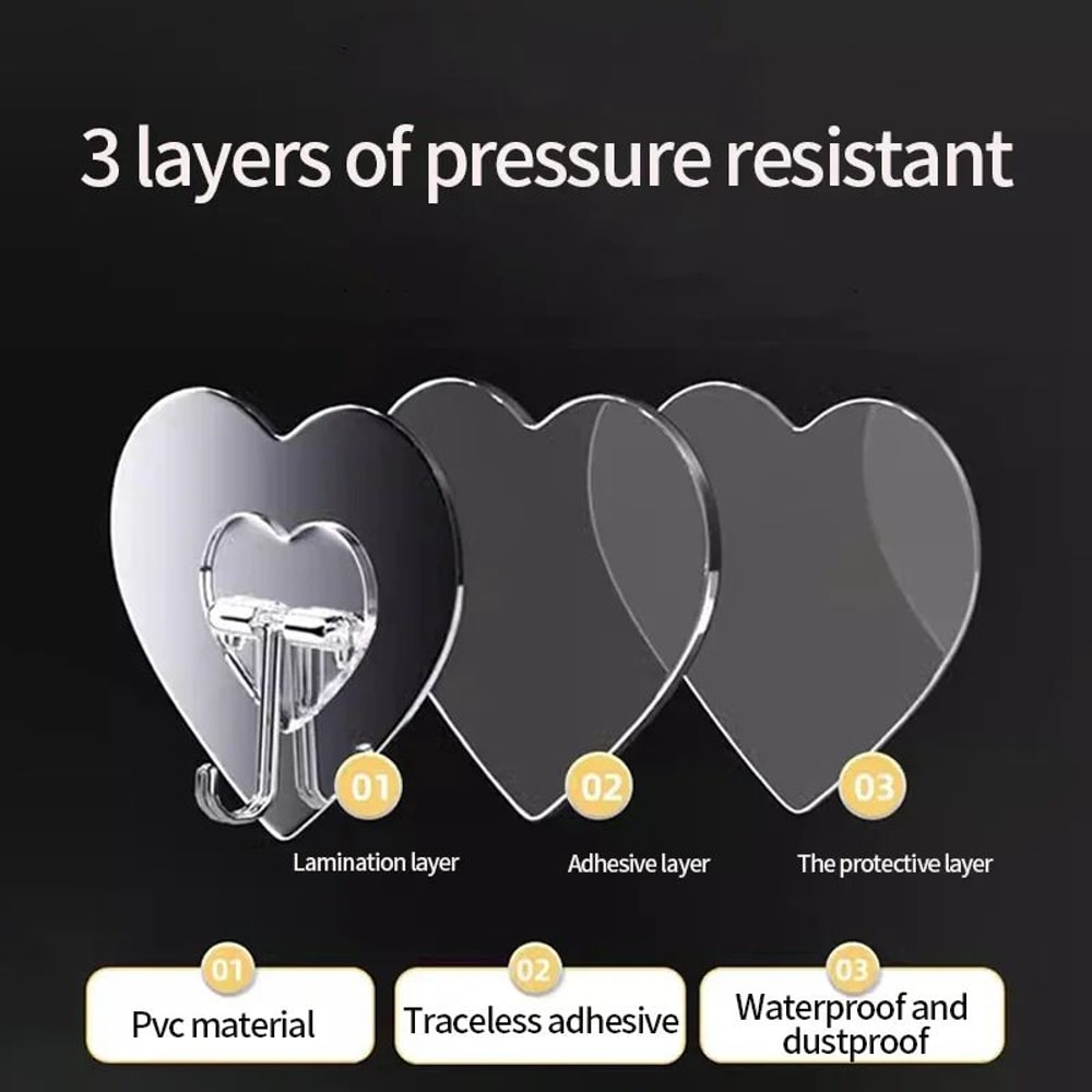 ClearGrip Heavy Duty Self Adhesive Hooks Transparent Stainless Steel Wall Hooks For Kitchen Bathr 3