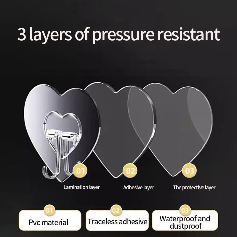 ClearGrip Heavy Duty Self Adhesive Hooks Transparent Stainless Steel Wall Hooks For Kitchen Bathr 3