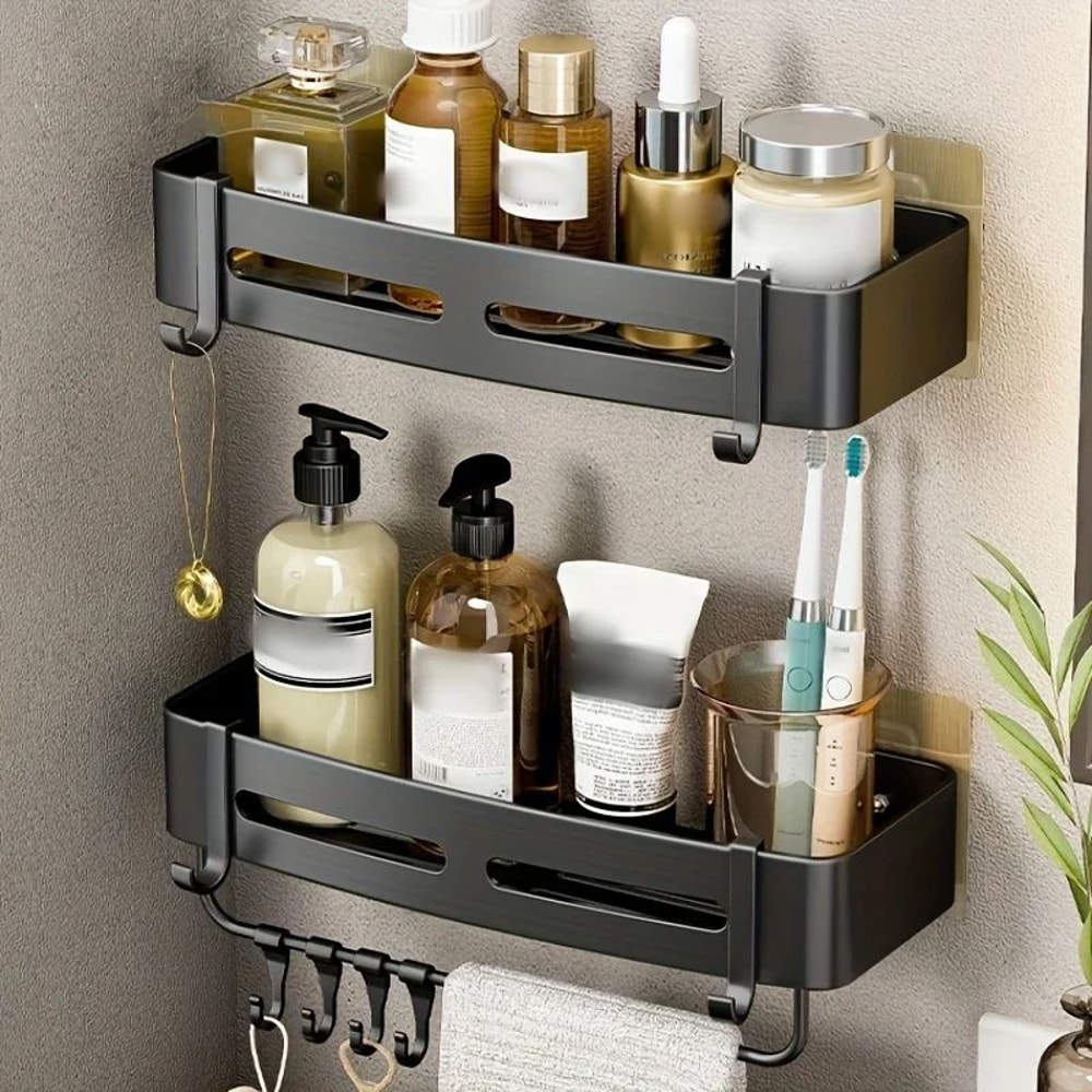AeroGrip NoDrill Aluminum Corner Shower Shelf WallMounted Bathroom Storage Rack 6