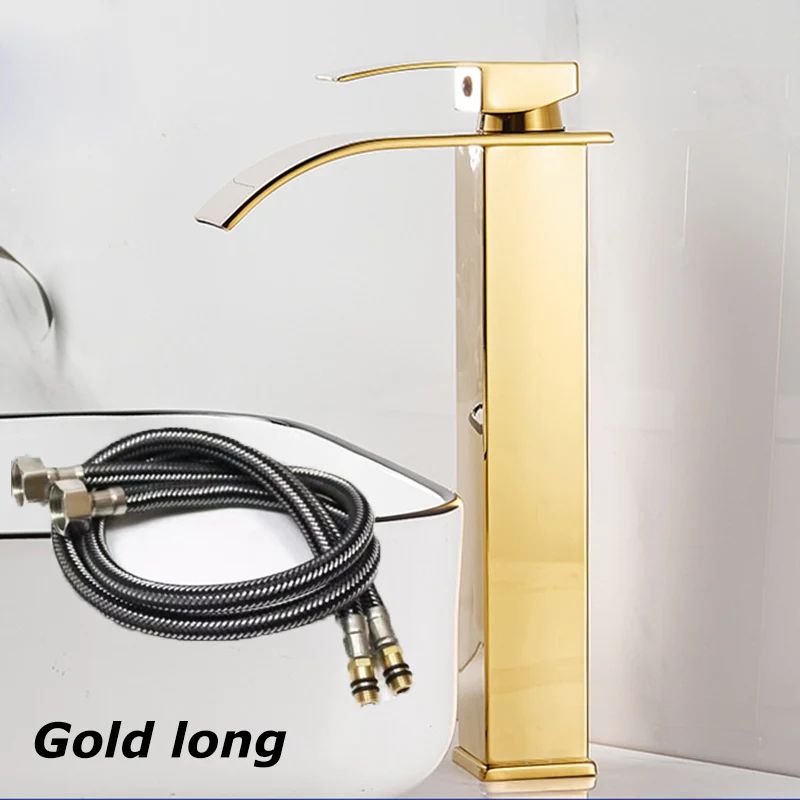 Matte Black Waterfall Bathroom Faucet With Hot Cold Supply Lines 11