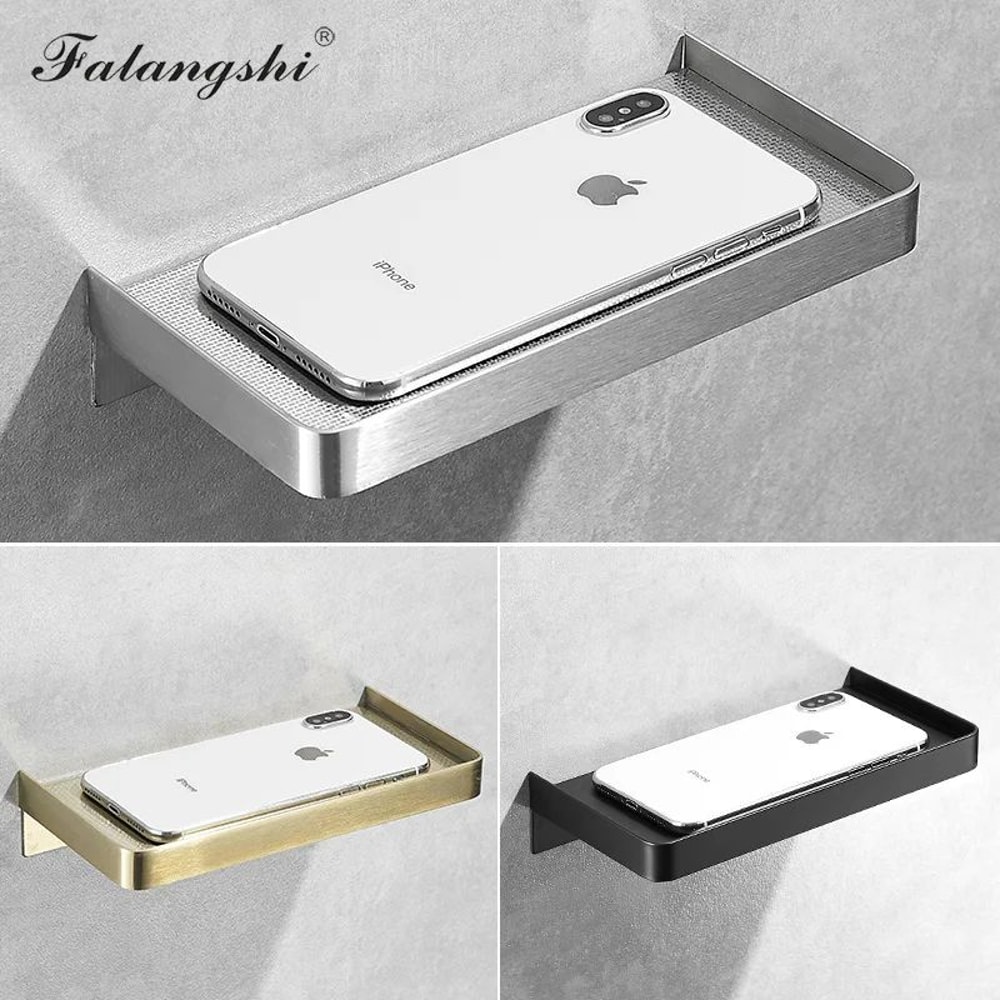Falangshi Stainless Steel Shower Shelf With Phone Holder Wall Mounted Bathroom Storage Rack 0