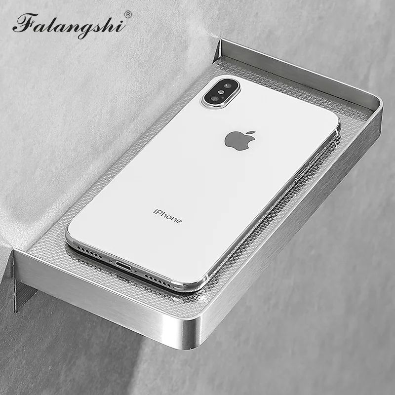 Falangshi Stainless Steel Shower Shelf With Phone Holder Wall Mounted Bathroom Storage Rack 2