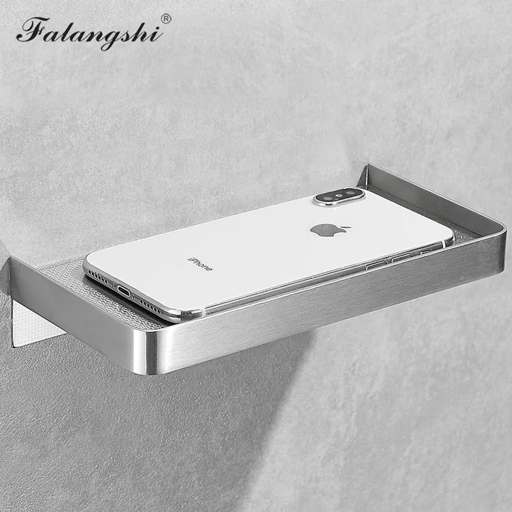 Falangshi Stainless Steel Shower Shelf With Phone Holder Wall Mounted Bathroom Storage Rack 3