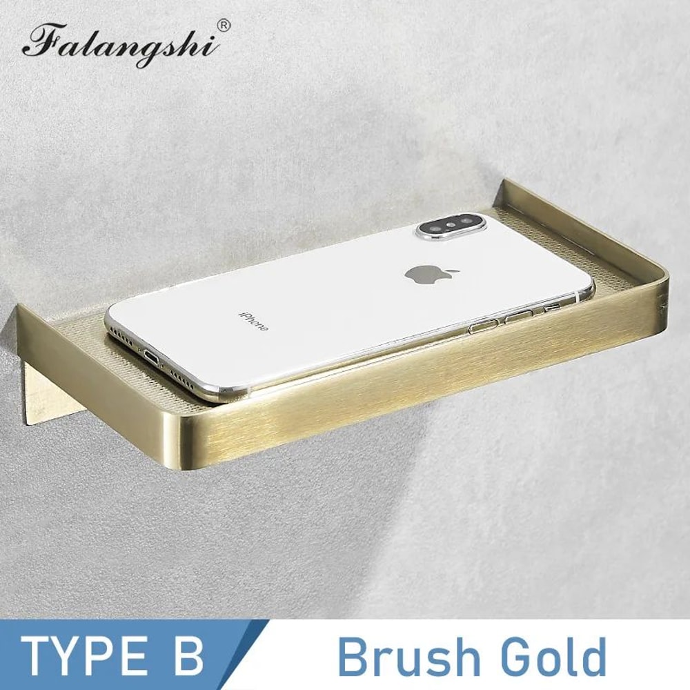 Falangshi Stainless Steel Shower Shelf With Phone Holder Wall Mounted Bathroom Storage Rack 7