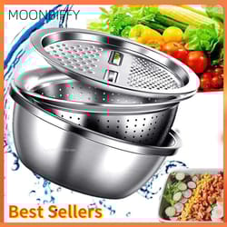 3-in-1 stainless steel grater bowl with drain basket - rinse, grate & toss faster