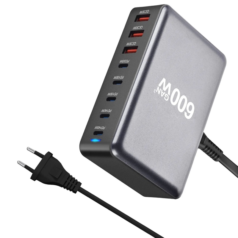 PowerCharge Pro 600W 8Port GaN USBC Fast Charger Station 5