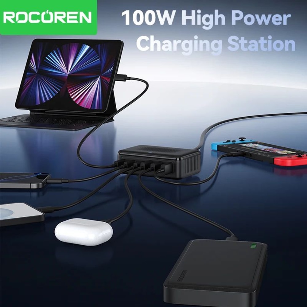 PowerHub 100W GaN Fast Charging Station 6Port USB C Charger Block For MultiDevice Power 2