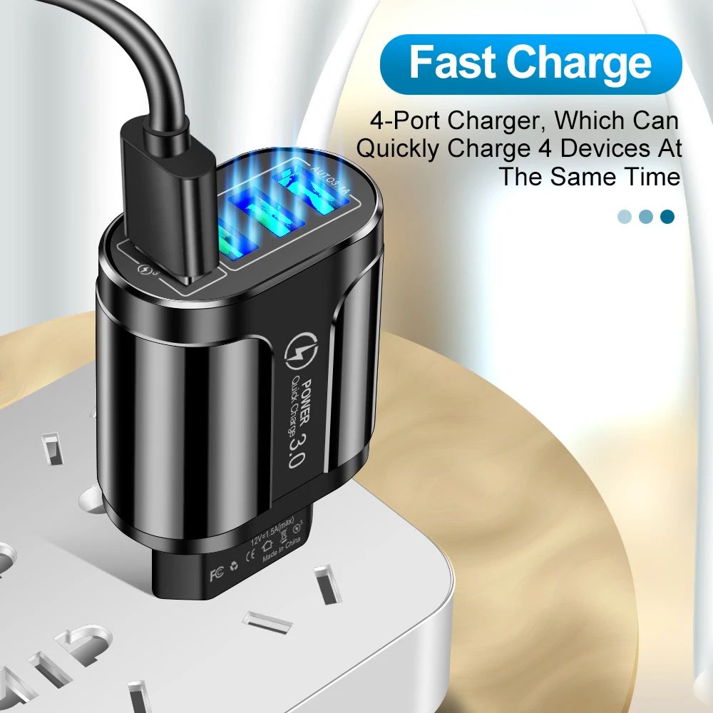 PowerQuad 48W 4Port USB Fast Charger With Quick Charge 30 Wall Adapter 5