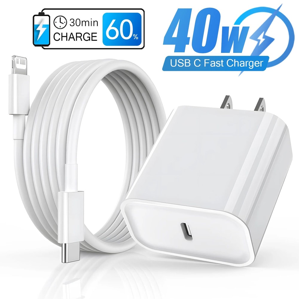 40W Fast Charger For IPhone IPad USBC PD Charger With Cable 0