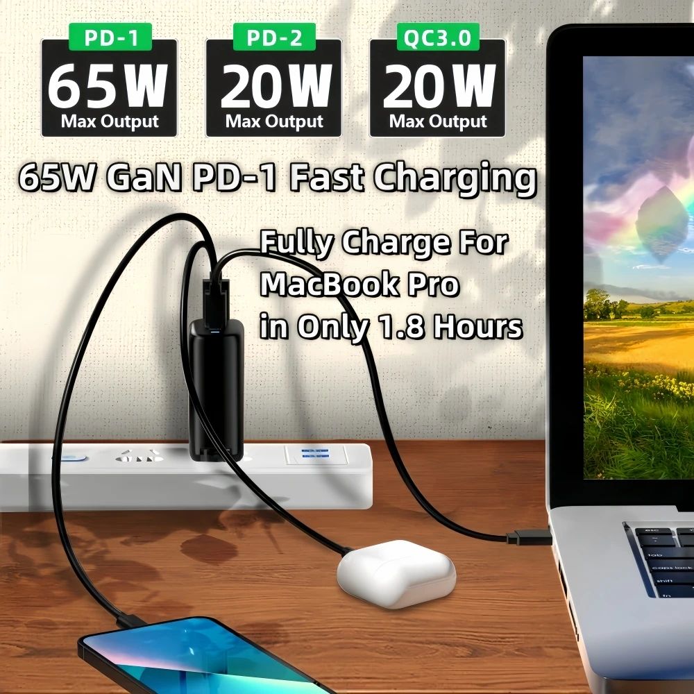 PowerMax 85W GaN USBC Charger Fast Charging Adapter For MacBook IPhone Samsung 3