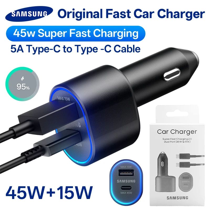 SamsungCompatible 45W DualPort USBC PD Car Charger USBC USBA For Galaxy S25S24S23 Ultra 0